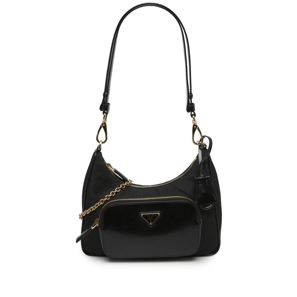Pre-Loved Prada Re Nylon Brushed Leather Front Pocket Hobo